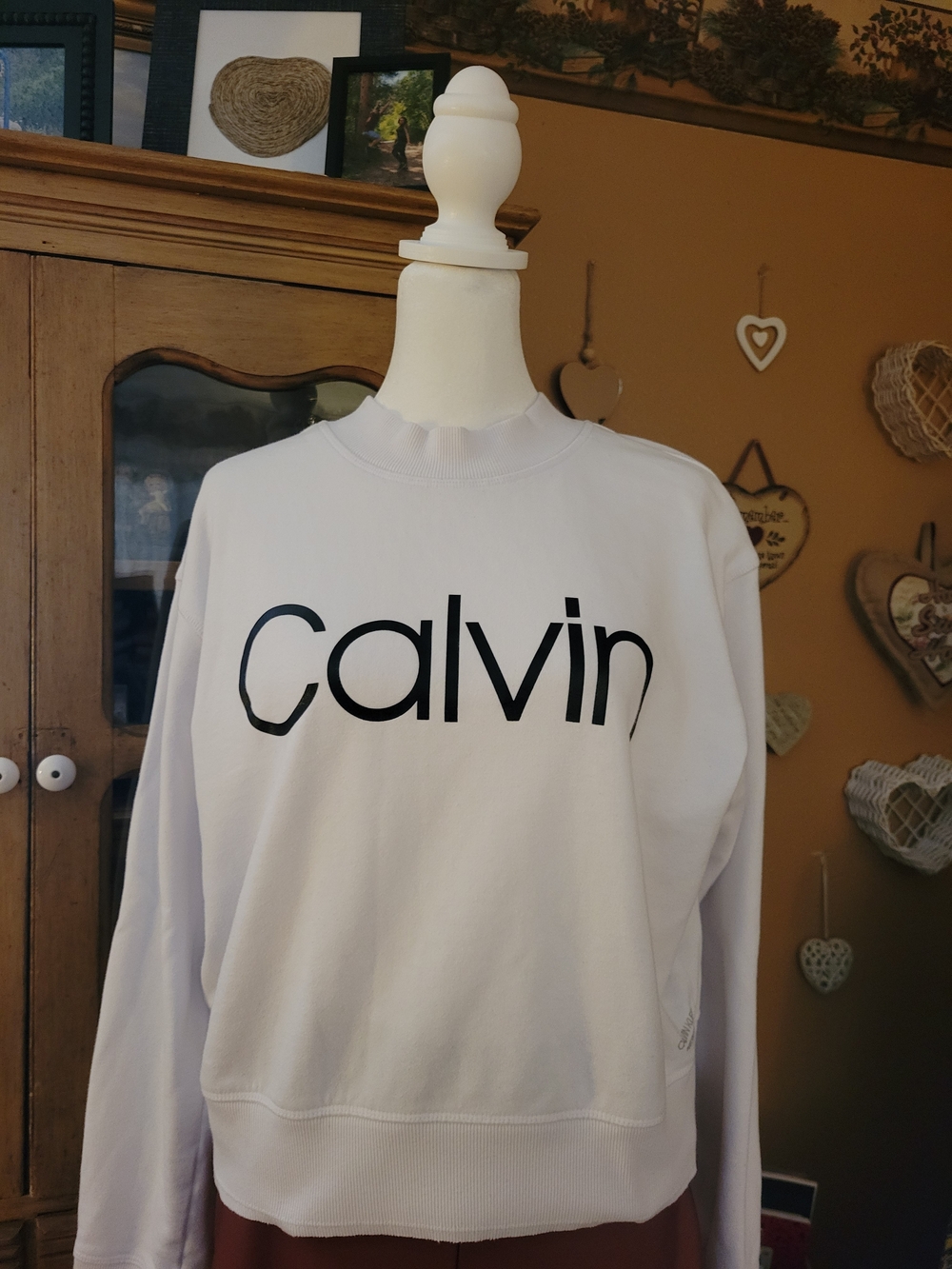 Calvin Klein White Logo Sweatshirt Pullover Relaxed Fit L